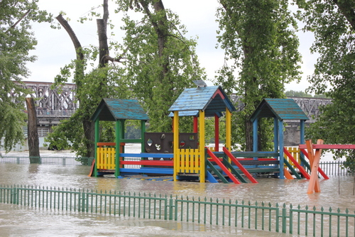 Flooded park (view over the temporary wall)
